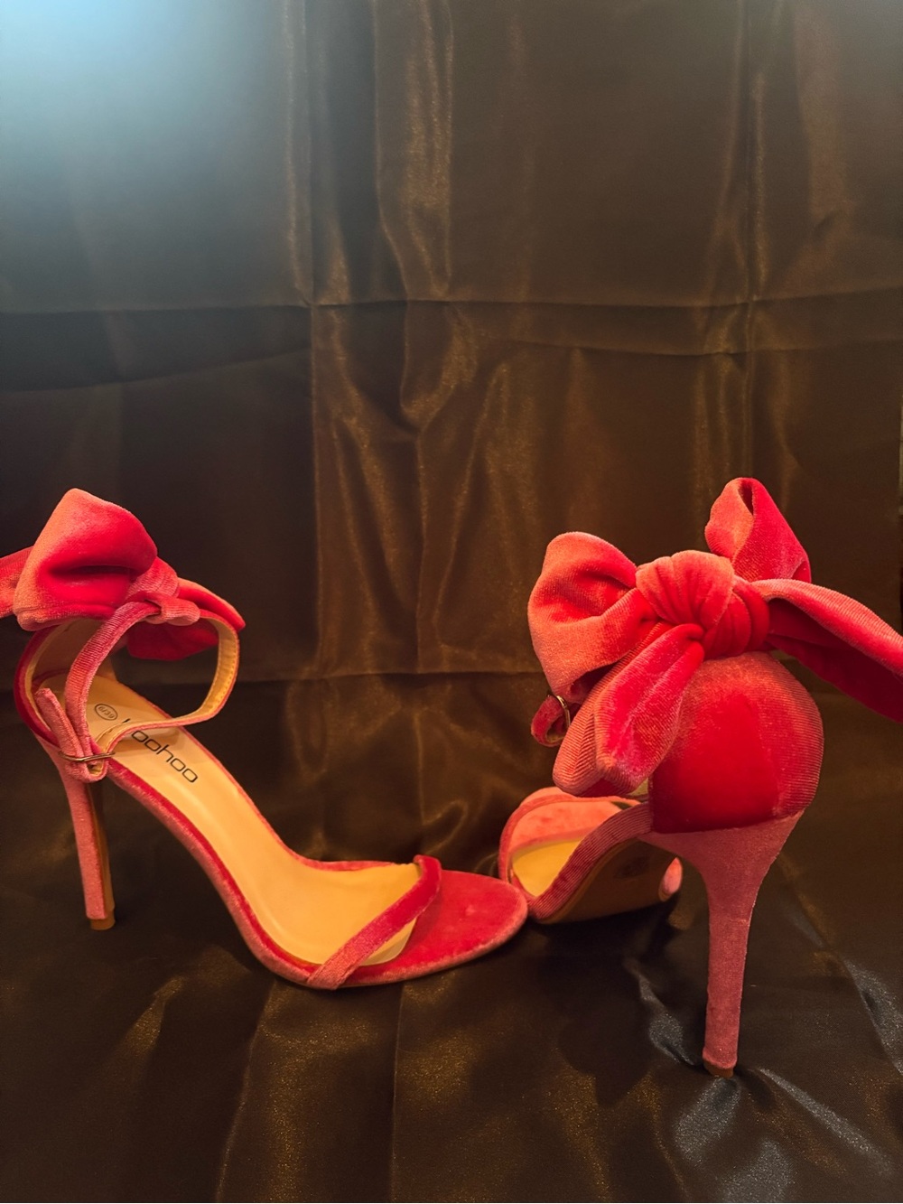 Barbie pink Velvet Bow Ankle-Strap Stiletto Heels - Women